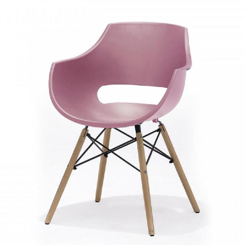 Lot de 4 chaises scandinave Remo - coque rouge mat - piétement en hêtre naturel - dimensions L60 x H85 x P54 cm_1