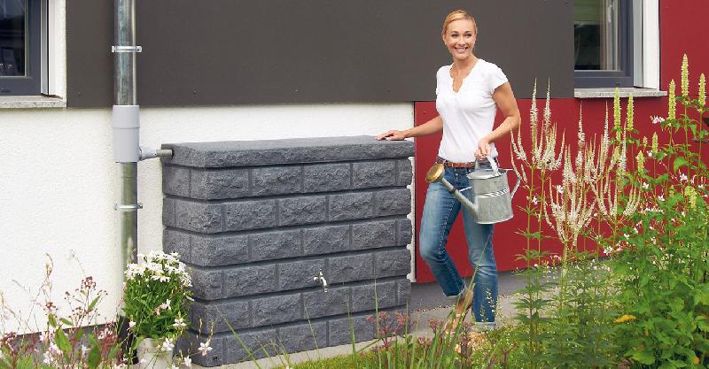 Cuve décorative murale Rocky - 400L - gris granite - récupérateur d'eau de pluie_1