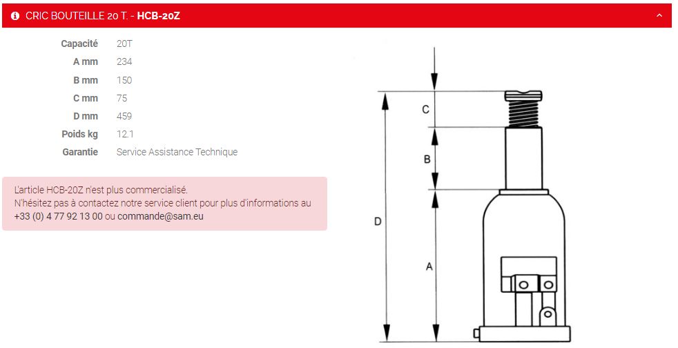 Hcb-20z - cric bouteille 20T - Sam Outillage - robuste et compact avec soupape de sécurité_1