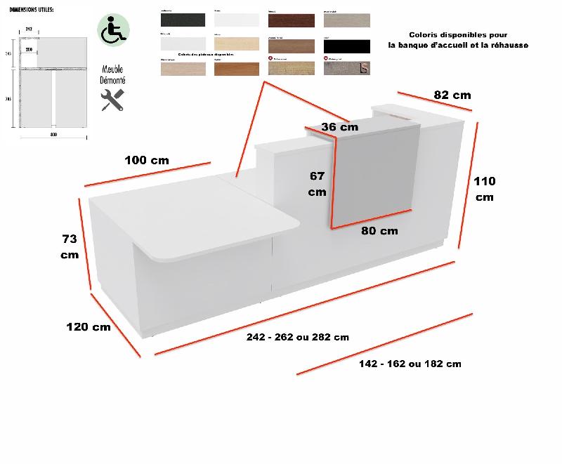 Banque d'accueil Delta Plus avec PMR et réhausse - Mobel Linea - 242, Blanc mat, Droite, Noir, Non_1