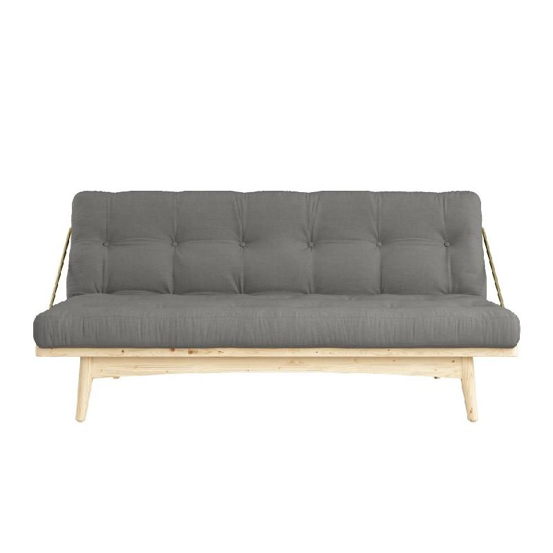 Banquette futon FOLK en pin massif - Coloris gris - Couchage 130 x 190 cm - Accoudoirs en métal_1
