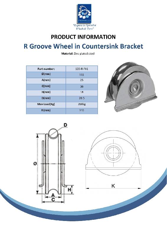 Roue à gorge ronde de 120 mm Rainure de 20,5 mm dans un support à tête fraisée_1