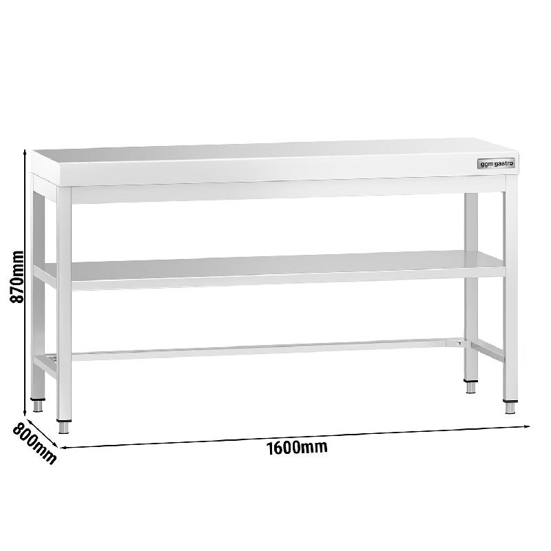 Table Inox de Travail Centrale Premium avec Etagère et Renfort - Profondeur 800 mm - 1600_1