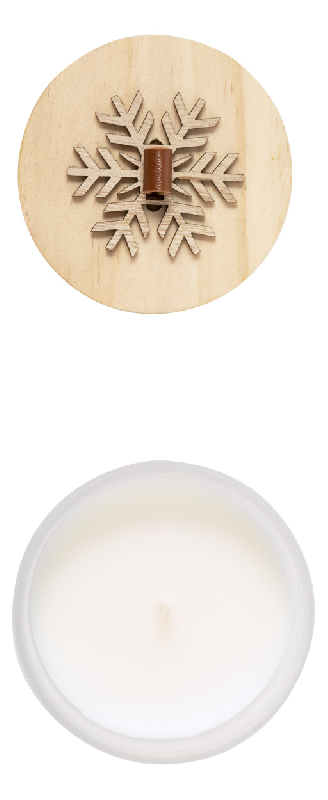 Bougie Noël - cire parfumée vanille - verre avec couvercle bois décor flocons - 325 gr_1