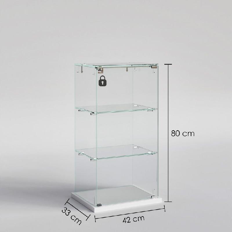 Vitrine comptoir verre trempé sur socle mélaminé blanc 42x33x80 cm_1