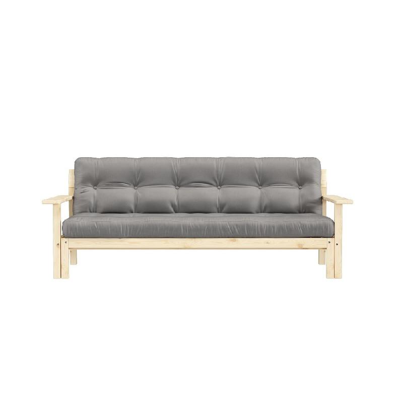 Canapé convertible futon UNWIND - Pin naturel - Coloris gris - Couchage 130 x 190 cm - Style scandinave_1