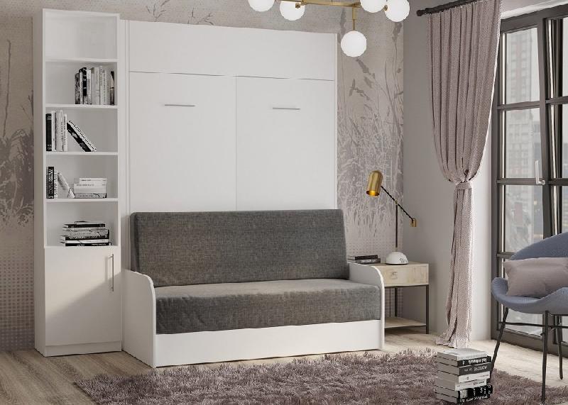 Composition lit escamotable blanc mat Dynamo Sofa - canapé accoudoirs - bibliothèque 140x200 cm_1