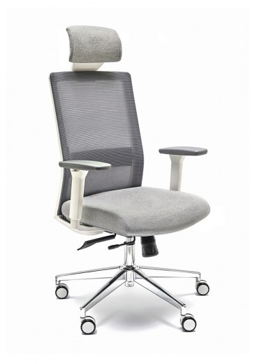 Fauteuil de bureau NICE avec têtière tapissée, accoudoirs 3D réglables et structure blanche - Référence 6428 FR206_1