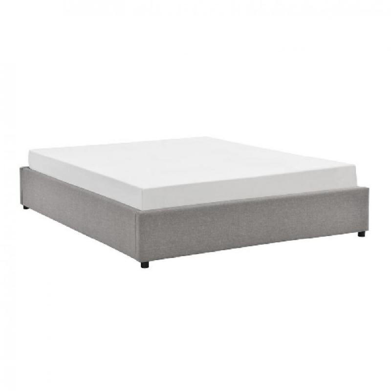 Lit coffre Dorres 140x190 cm - sommier relevable avec grand rangement - revêtement tissu gris clair_1
