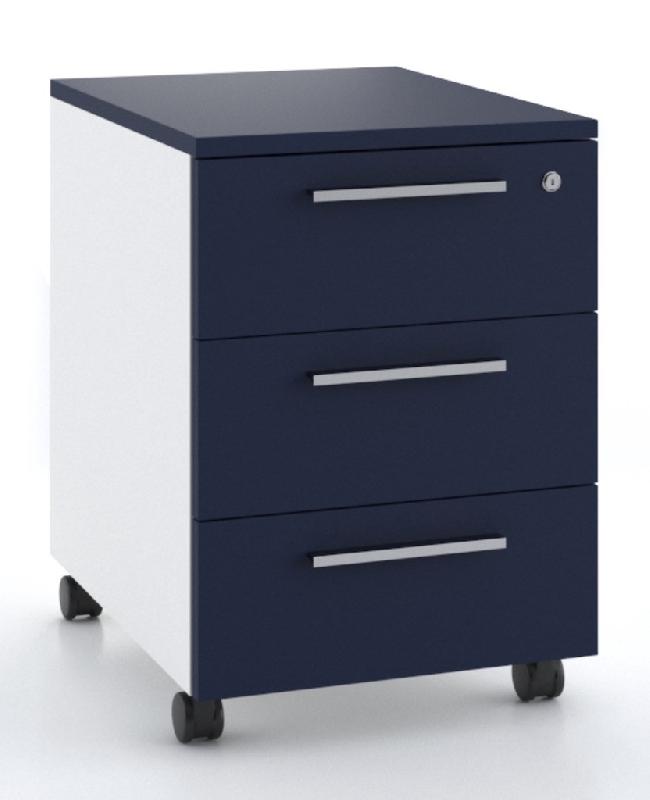 Caisson mobile 3 tiroirs blanc bicolore - Ofitres - Blanc pastel, Bleu mat - L9166_1