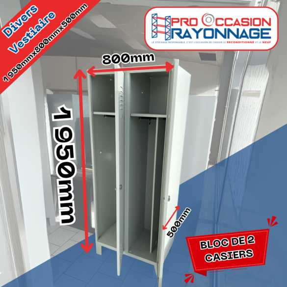 Casiers pour vestiaire en bloc de 2 - 1950mm_1