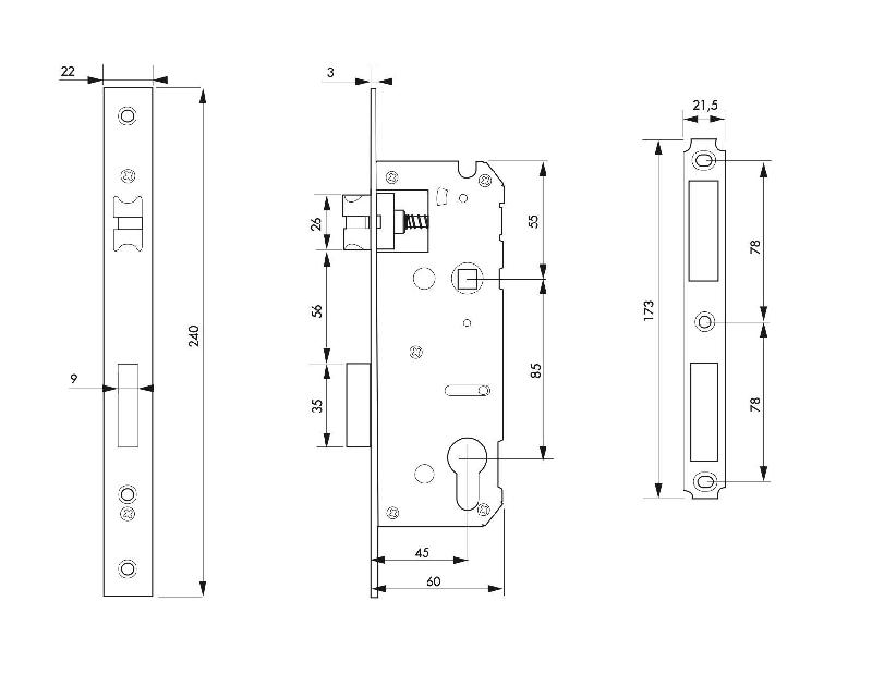 Serrure encastrable pour porte d'intérieur - A45mm EA85mm - Bout carré - Marque THIRARD - Référence 00078944_1