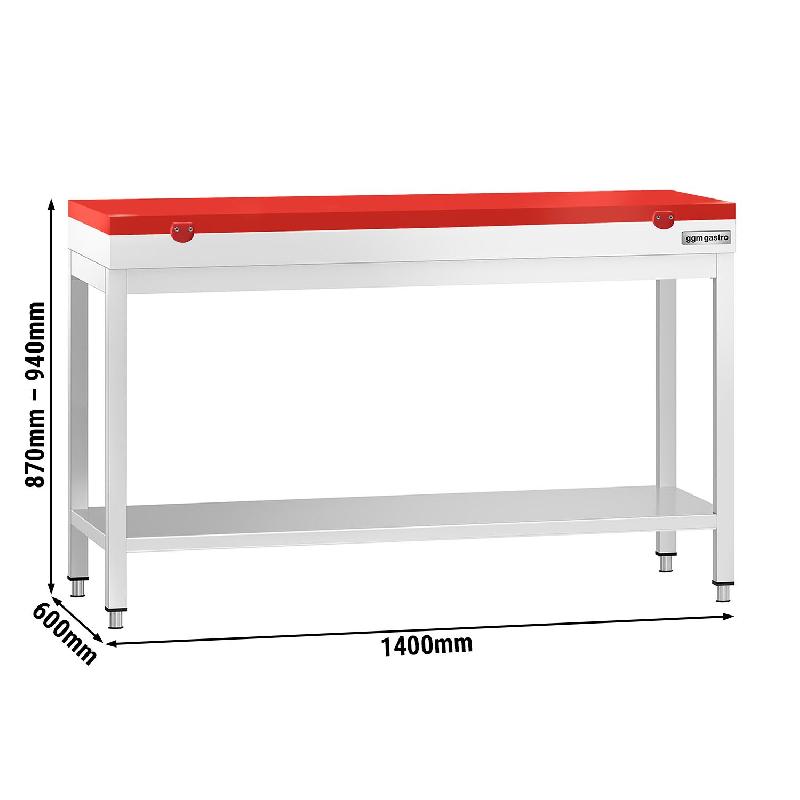 Table inox de découpe avec plan rouge - Profondeur 600 mm | Ggm - 1400_1