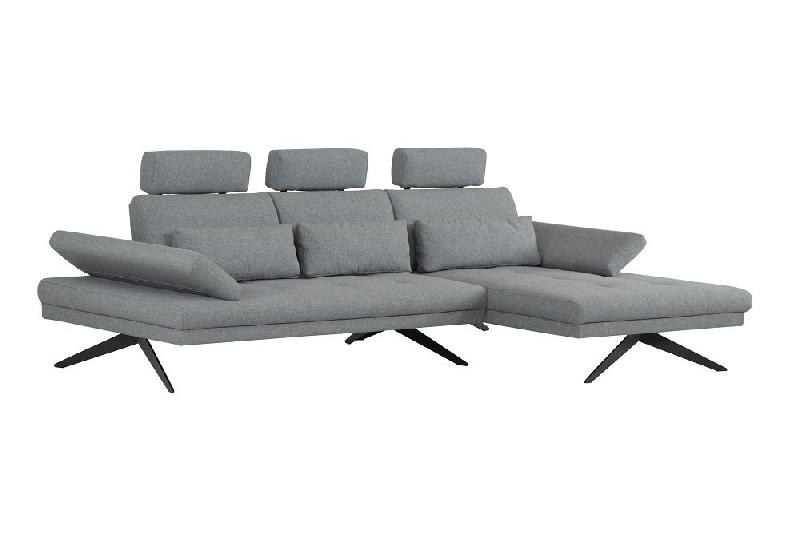Canapé d'angle Fernie - méridienne droite, double profondeur, têtières, tissu gris - 296 x 179 cm_1