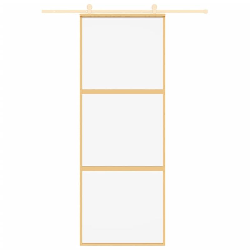 Vidaxl porte coulissante doré 76x205 cm verre esg clair et aluminium 155148_1
