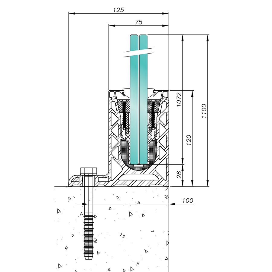 0070rail15 - Garde-corps en verre - Sadev - Fixation au sol - Épaisseur jusqu'à 25,52 mm_1