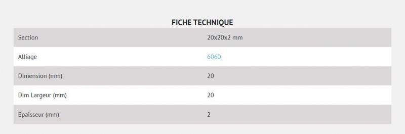 Découpe aluminium sur mesure - Hyperacier - Aluminium 6060 (AGS) - Section 20x20x2 mm_1