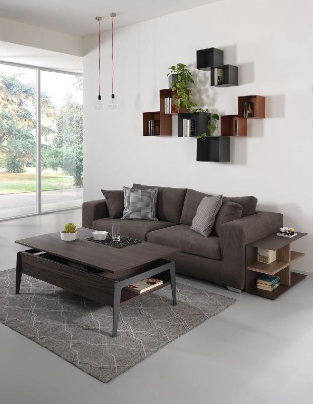 Table basse relevable en noyer foncé Brighton 2 - piètement gris ardoise 110x70cm avec rangement intégré_1