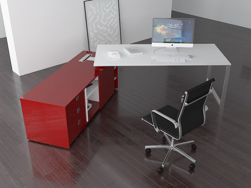 Bureau de direction sur crédence avec plateau en bois mélaminé laqué de 1.8 cm d'épaisseur - EZRA_1