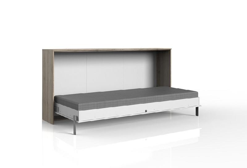 Lit escamotable horizontal Vanier - Décor chêne, façade blanche - Couchage 90 x 200 cm_1