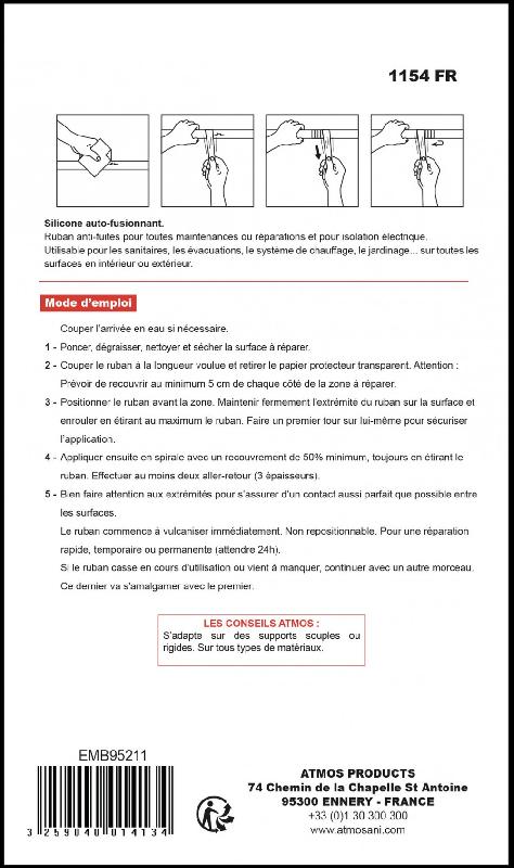 Ruban de réparation gris ATMOS - anti-fuites, multiusage, auto-adhésif, compatible piscine et espaces humides_1