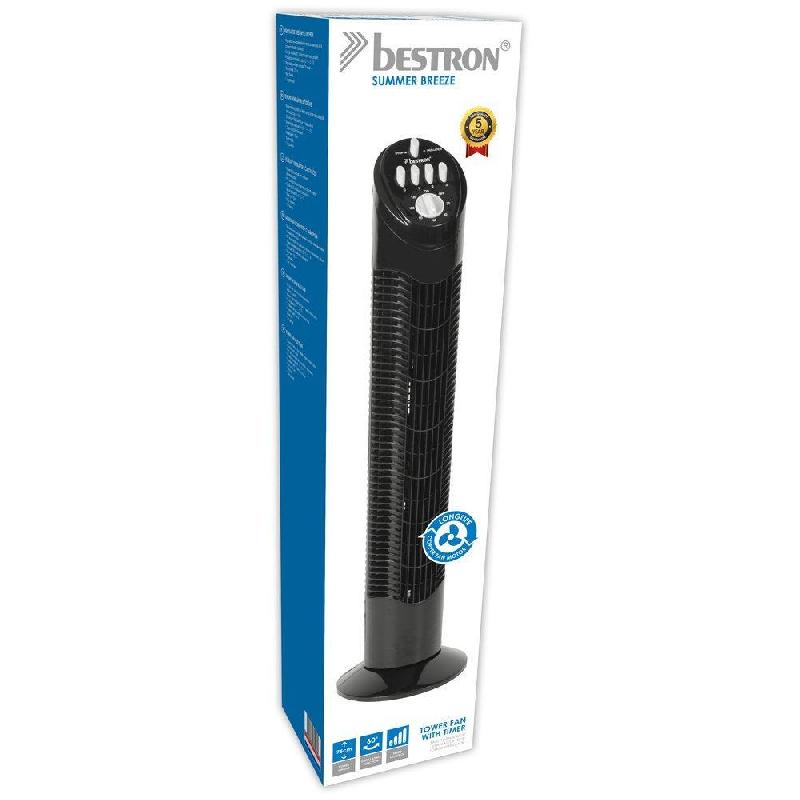Ventilateur tour avec minuterie noir pivotant 50 Watts 3 vitesses H.75cm_1