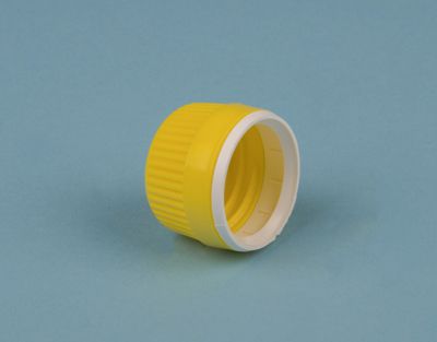 CGL015 - Bouchon à vis PE jaune à bague pour flacon DIN28 - Auxilab_1