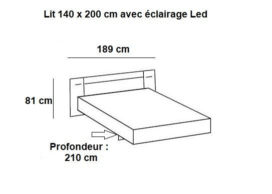 Lit design Angela avec éclairage LED - 140 x 200 cm - Blanc rechampis béton gris clair_1