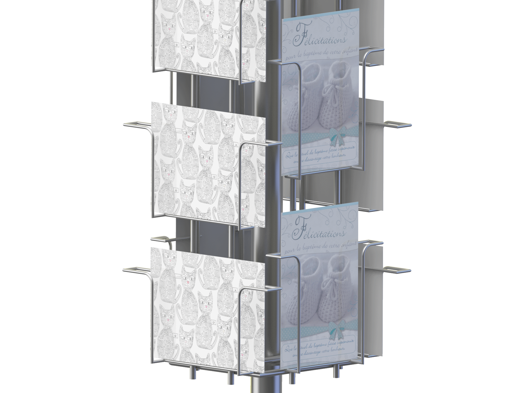 Présentoir mobile tournant 39 cases - métal 4 faces - pour cartes postales format 10.5x15V et 10.5x15H_2