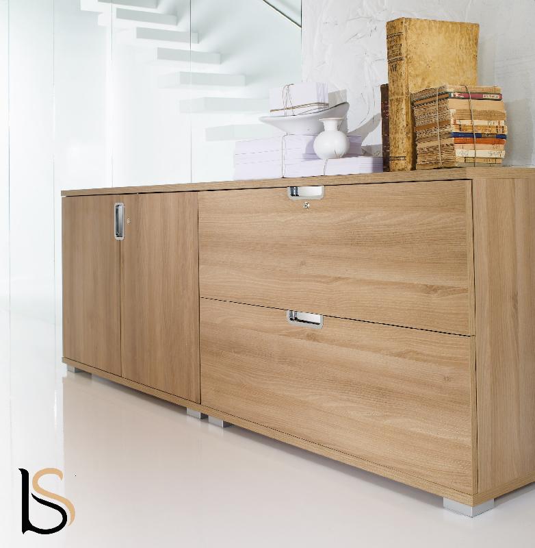 Armoire mixte avec classement pour dossiers suspendus - Mobel Linea - Acacia foncé_1