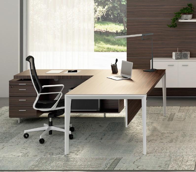 Bureau d'angle X9 finitions Ébène/blanc - Officity - 172, Droite, Orme gris_1