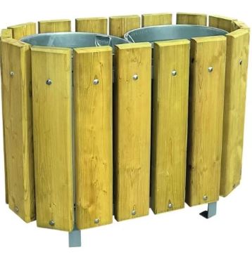 Corbeille Trèves Bi Flux - Pin du Nord traité autoclave classe IV - 2 x 48 ou 2 x 63 litres - avec ou sans couvercle_1