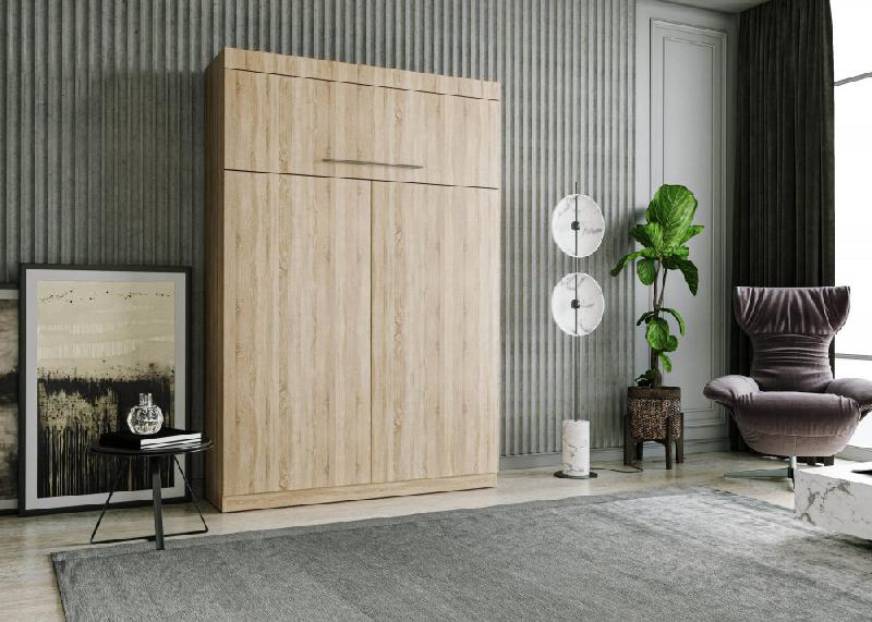 Lit escamotable Lutecia - Couchage 140 x 190 cm - Profondeur 50 cm - Chêne naturel - Fabrication européenne_1