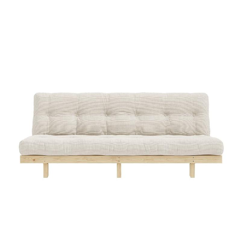 Banquette convertible futon Lean Pin - Coloris ivoire - Couchage 130x190 cm - Structure pin massif - Matelas futon confortable_1