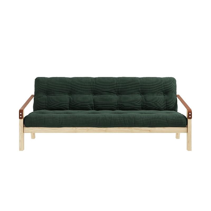 Banquette futon Poetry en pin massif - Coloris algue - Couchage 130 x 190 cm - Accoudoirs en cuir_1