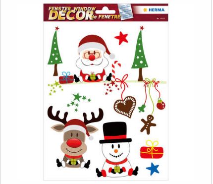Décor de vitrine - Photos de Noël pour enfants - Motifs Père Noël et hiver - Film plastique autoadhésif et réutilisable_1