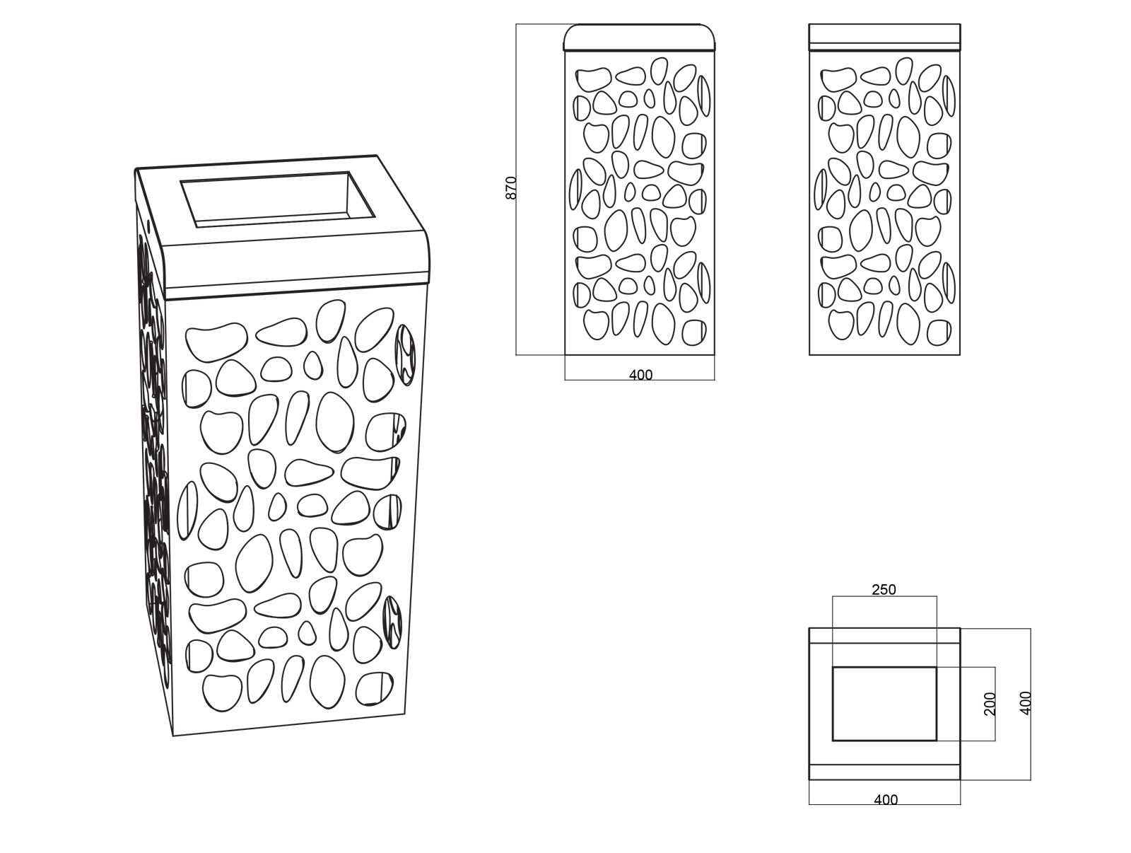 La corbeille CLAPS - Poubelle publique - The Italian Lab - L 400 x P 400 x H 870 mm - Capacité 100 L_1