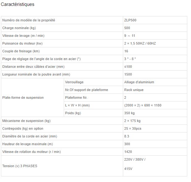 ZLP500 - Nacelle suspendue Success - Capacité de chargement 500 kg - Hauteur de levage jusqu'à 300m_1