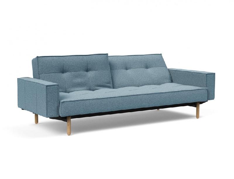 Canapé convertible Splitback Stem avec accoudoirs - pieds obus en chêne naturel - tissu Mixed Dance Light Blue - couchage 115x210 cm_1