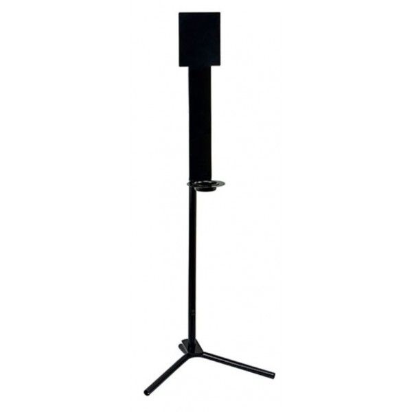 Distributeur de gel hydroalcoolique automatique ou manuel - borne en acier noir avec réceptacle anti-gouttes_1