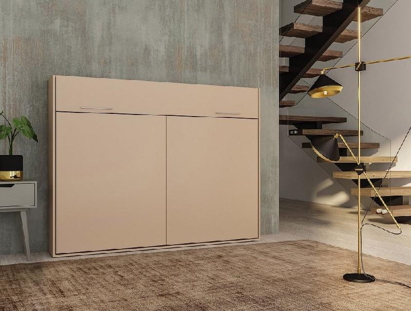 Armoire-lit escamotable Vertigo taupe mat - couchage 140x200 cm - ouverture transversale_1