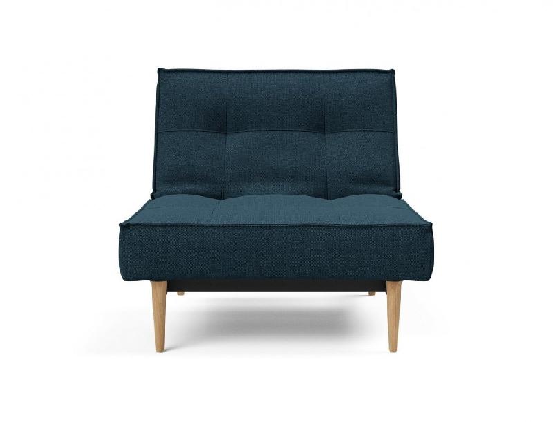 Innovation Living - Fauteuil Splitback Styletto Convertible Lit 90x115 cm - Pieds Chêne Naturel - Tissu Argus Navy Blue_1