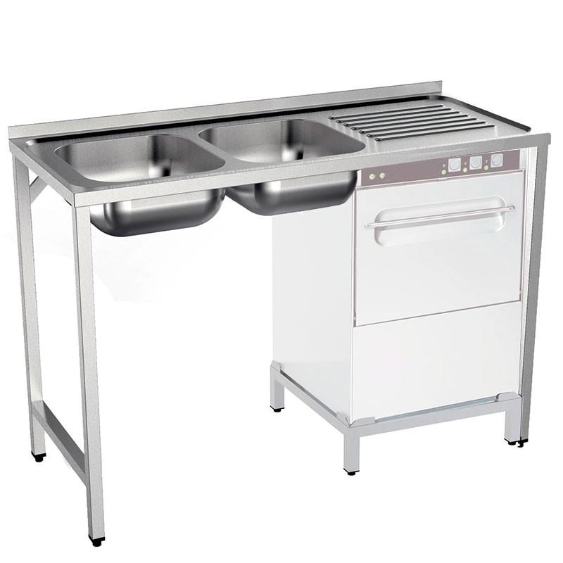 Plonge inox 2 bacs sur support - P 500 mm -_1