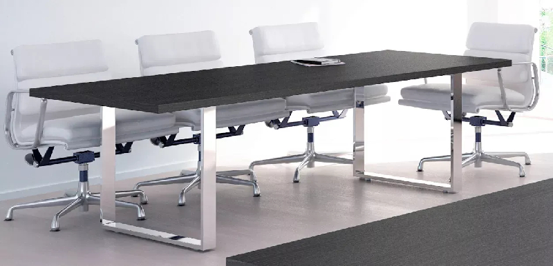 Table de réunion pied cadre métallique 220 x 100 cm So Flora - 220 x 100 cm, Noyer Naturel, Effet chromé_1