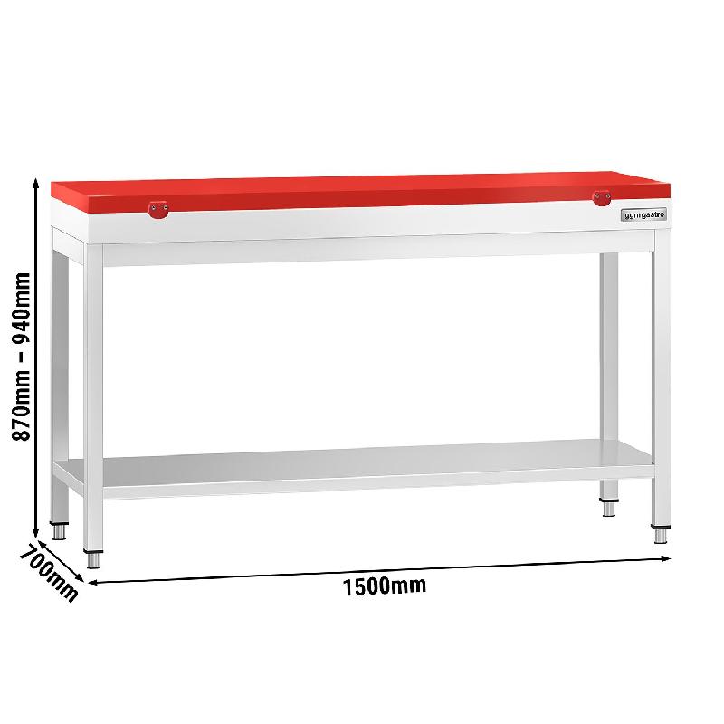 Table inox de découpe avec plan rouge - Profondeur 700 mm | Ggm - 1500_1