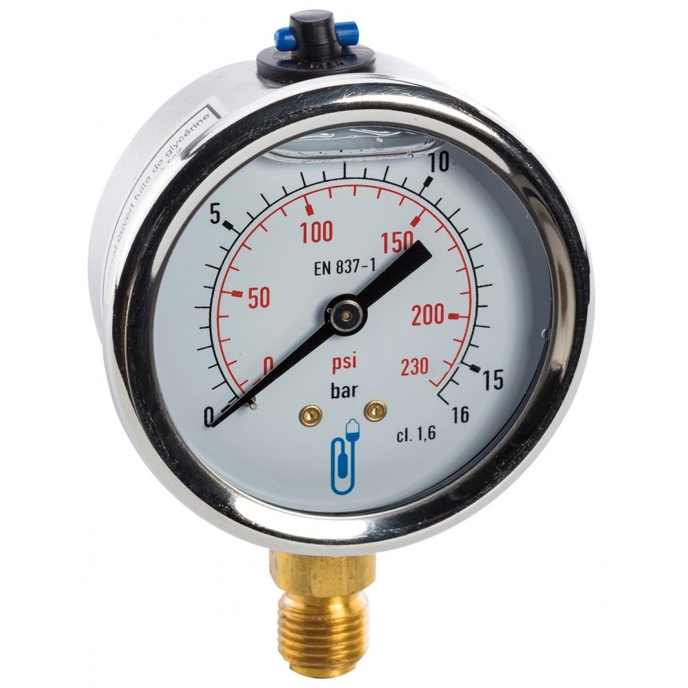Manomètre à tube de bourdon - double graduation bar/psi - Ø 63 - Distrilabo - IP65 rempli de glycérine_1