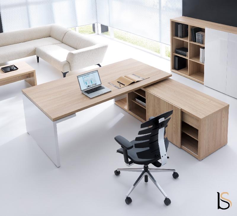Bureau de direction Mito sur crédence - MDD - 180, Blanc, Sycomore clair_1