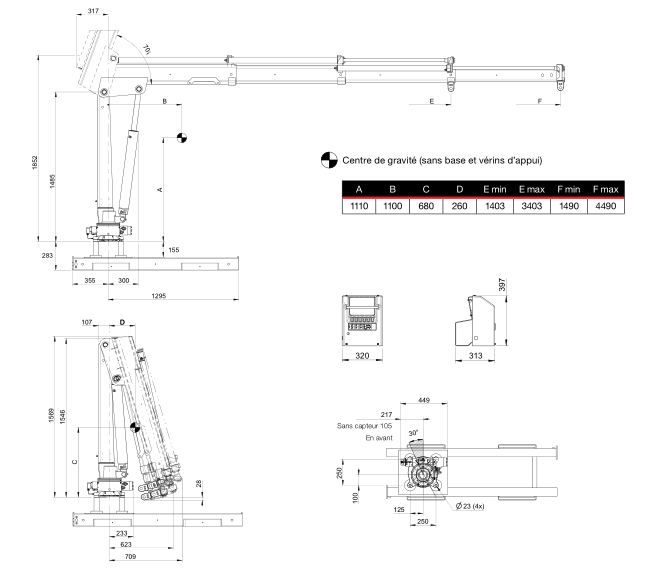 Grue auxiliaire légère de 260 kg pour installation sur camion