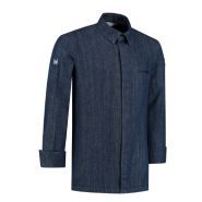 Veste de cuisine Angelo Sturdy Denim - col chemise - manches longues - homme - bleu - boutons-pression cachés_1