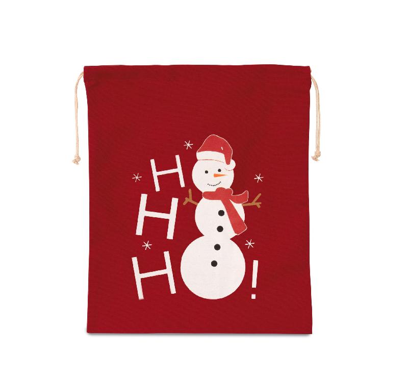 Sac publicitaire en coton à cordon motif bonhomme de neige - Réf: KI0745 - Marque Kimood_1